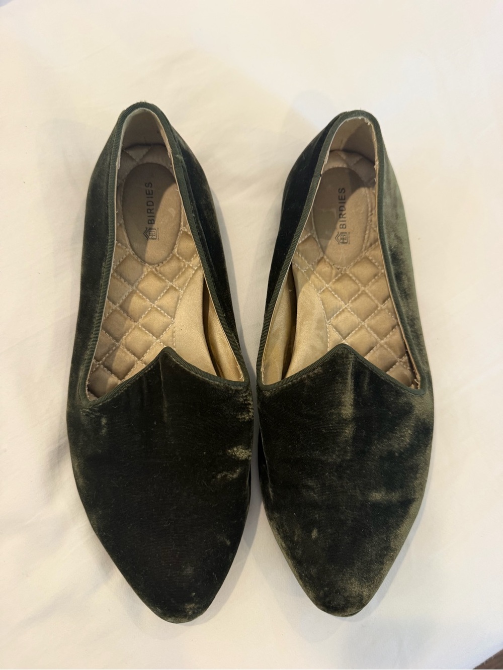 Birdies Green Velvet Smoking Loafers Flats Size 8